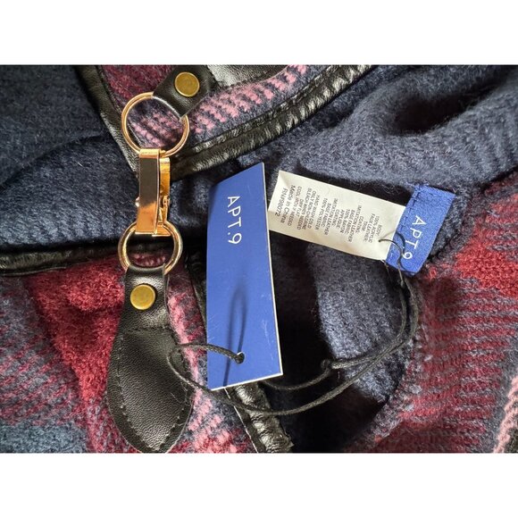 Apt. 9 Womens Plaid Poncho With Faux Leather Trim & Clasp Closure - Picture 6 of 16